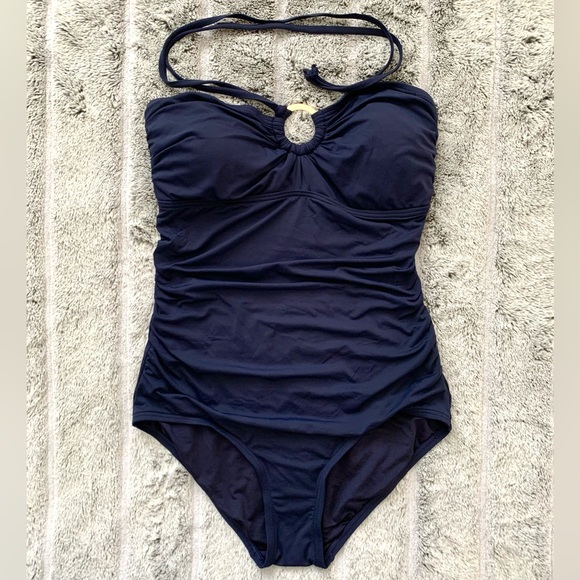 Michael Kors Other - Michael Kors Navy Blue 1 Piece Logo Ring Halter
Swimsuit- Navy Blue Size 8